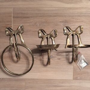 Vintage Gold Bow Wall Hook Set - Decorative Towel Ring and Hooks